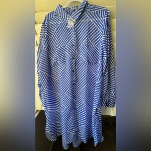 Jessica London - Sheer Long Sleeve Cover Up - Blue/White - NWOT - 24W